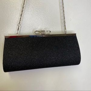 Black Evening Bag or Clutch With Rhinestones Clasp